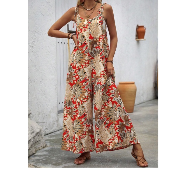 Boho Floral Print Wide leg Cami Jumpsuit - Picture 4 of 4